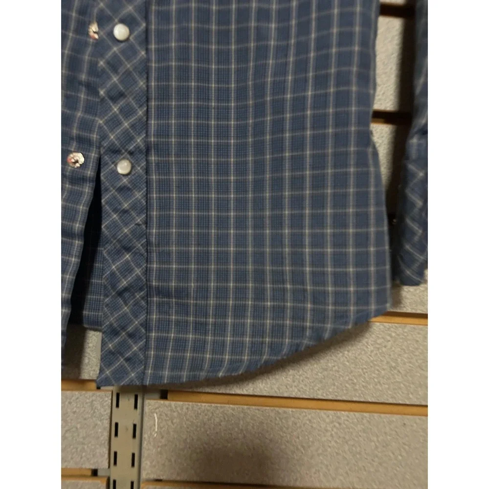 White‎ Horse Kids Blue Plaid Long Sleeve Western Snap Shirt Size M Cowboy Rodeo